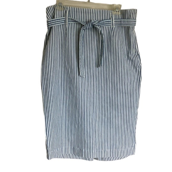 NWT J.Crew Railroad Stripe Denim Pencil Skirt Size 31 - Picture 2 of 8